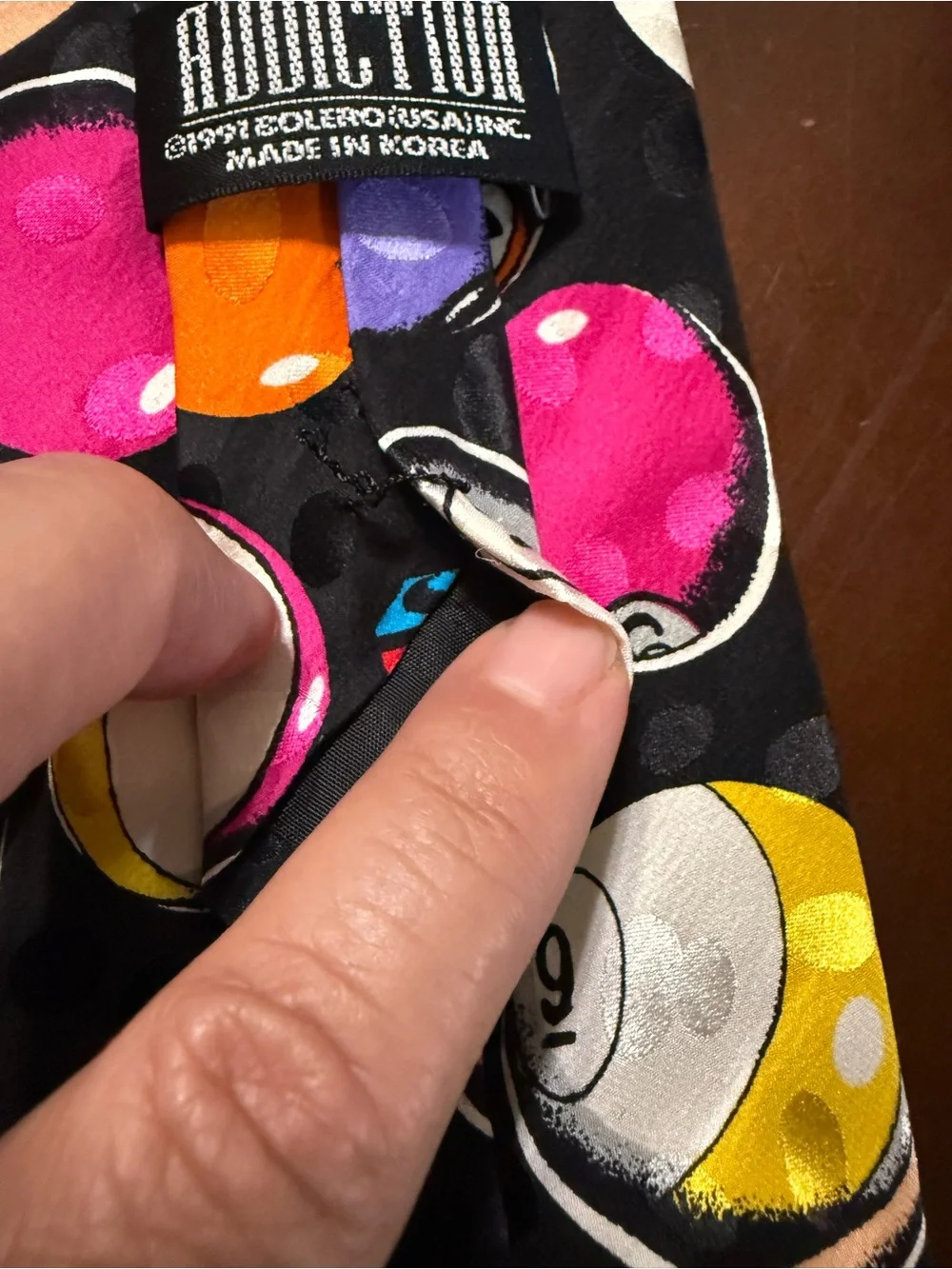 Addiction Silk Tie with Black Base and Bright Pool-Game Motif